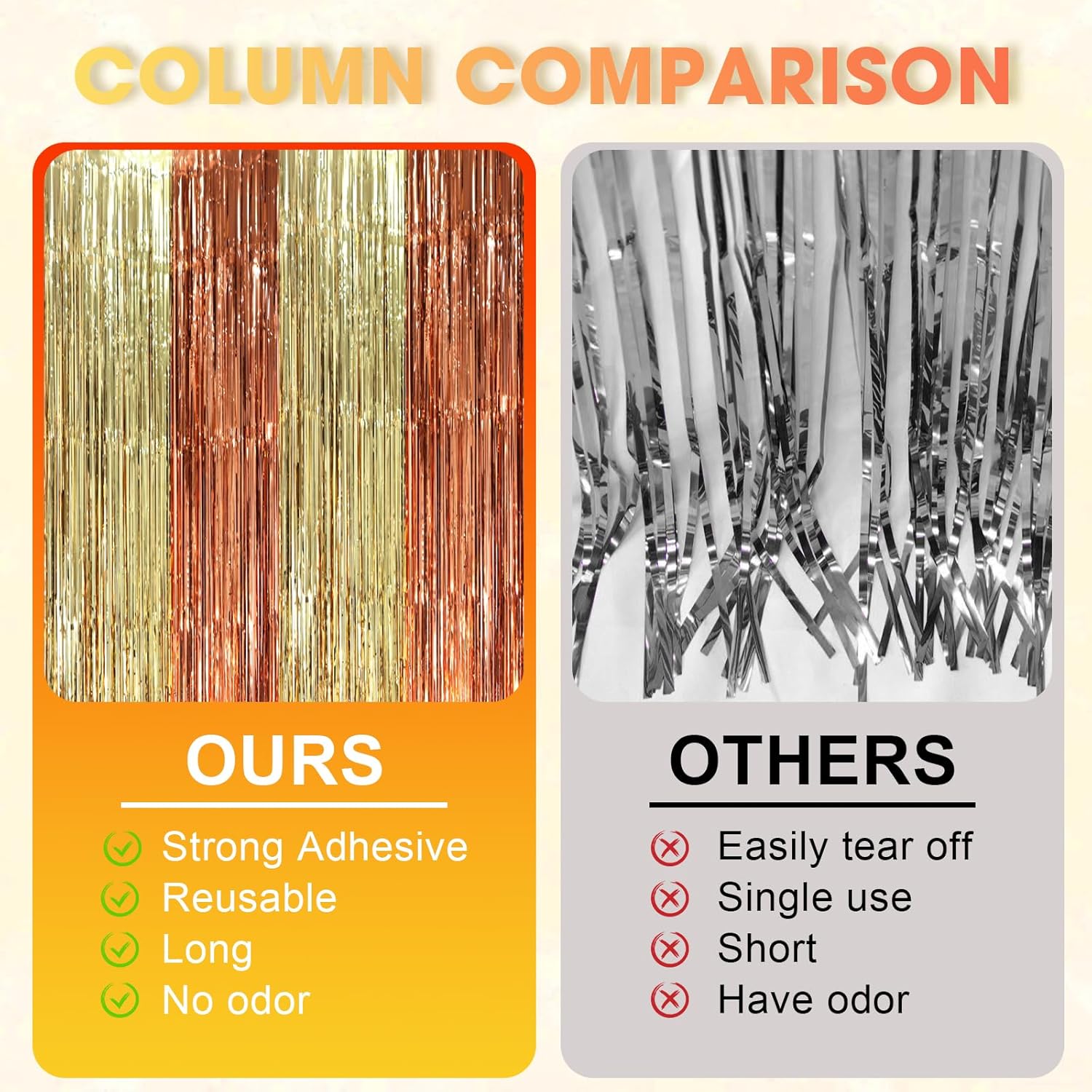 Voircoloria Foil Fringe Backdrop Curtains - 3 Pack of 3.3 x 8.2 ft Rose & Champion Tinsel Streamers for Parties