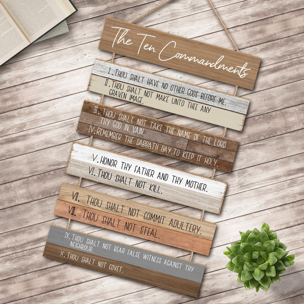 The Ten Commandments Christian Home Wall Decor Art, Wooden Hanging Bible Verse for Home, Bedroom, Living Room, Church, Farmhouse, Garden, Office (Retro)