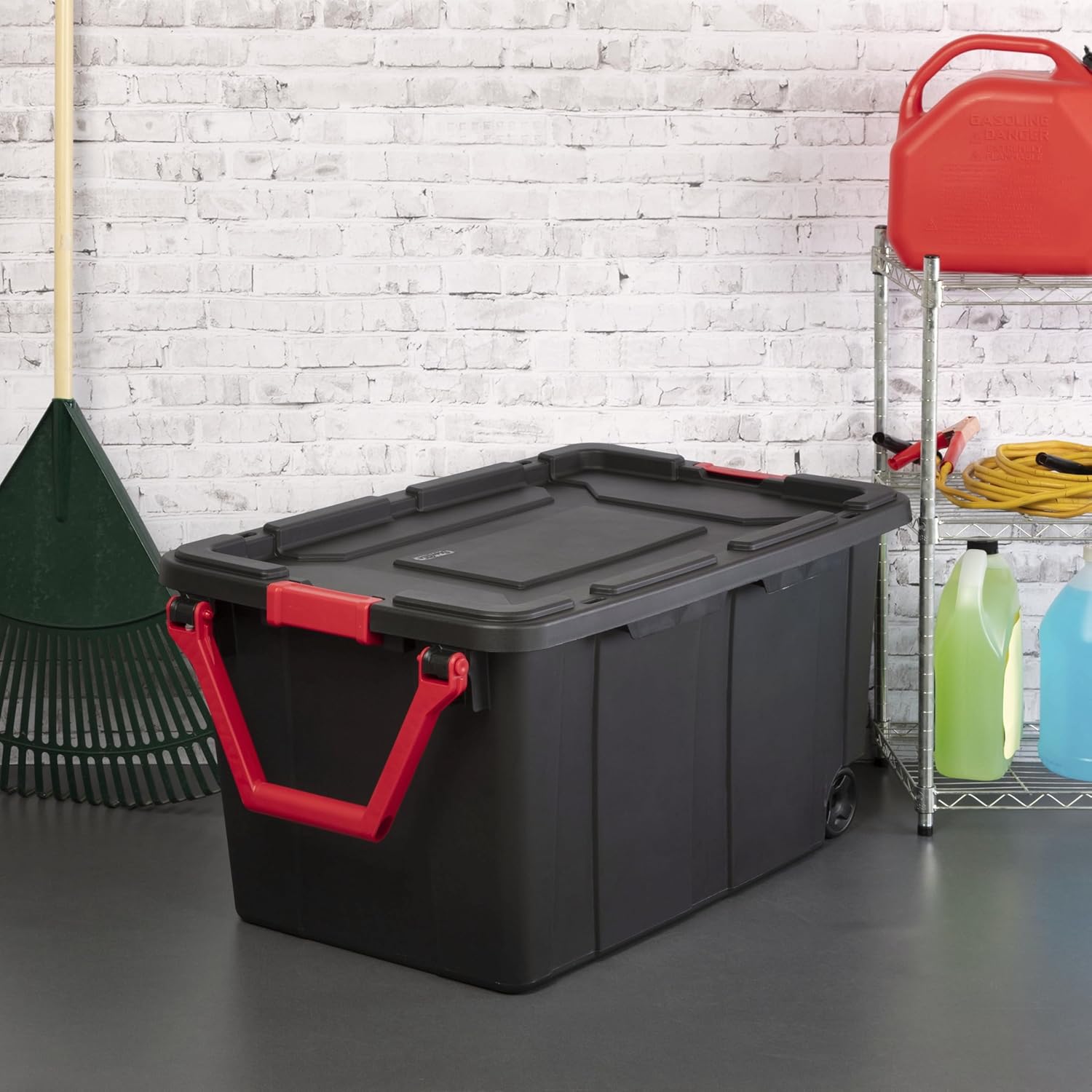 YHNNH Heavy-Duty Industrial Storage Tote - 40 Gallon Black Container with Wheels & Latches | Set of 2