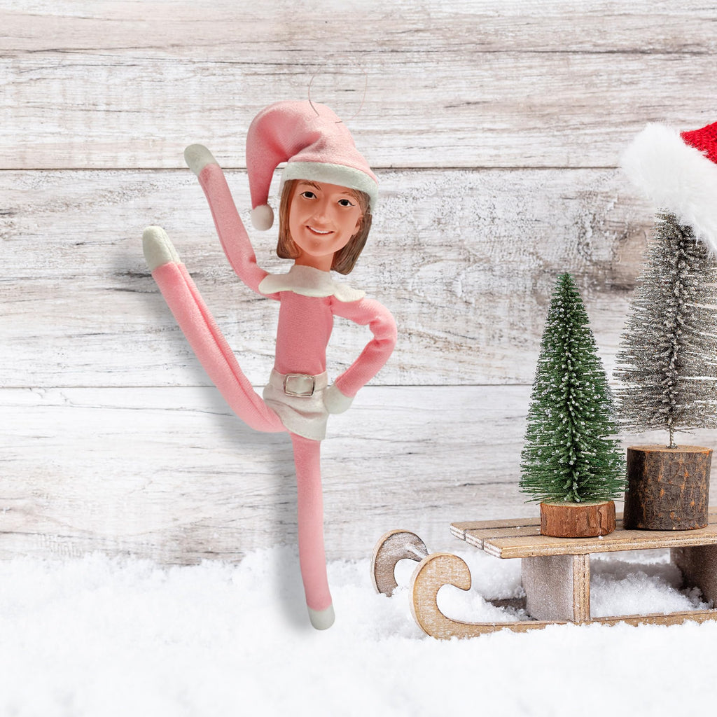 Party Monkeys Bend and Pose Pink Timeless Holiday Charm Martha Elf 35cm Ornament – Handmade Pink Christmas Elf Decoration for Tree, Mantel, Shelf, and Holiday Party Décor
