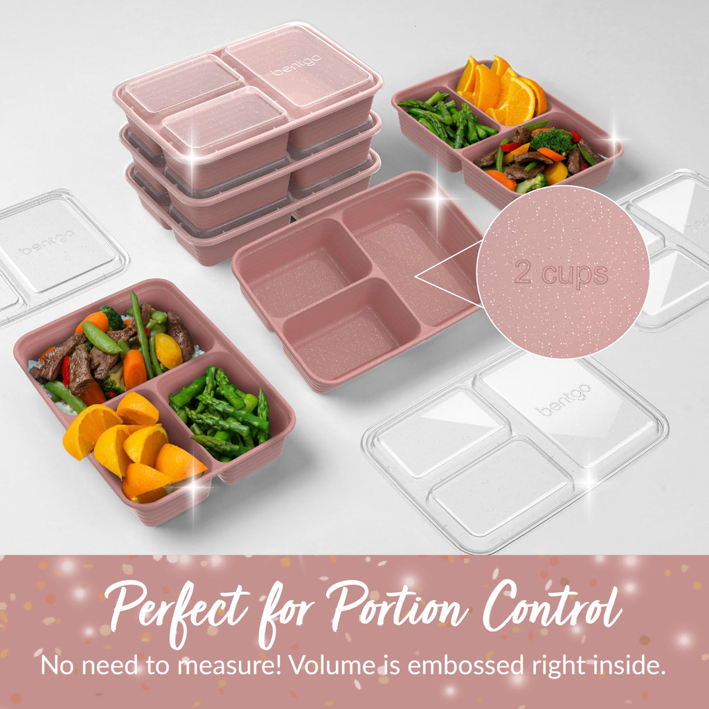 Bentgo Prep - 20-Piece 3-Compartment Reusable Meal Prep Containers with Lids, PFAS & BPA Free Materials, Durable, Microwave, Freezer, & Dishwasher Safe To Go Food Storage (Rosette Glitter)