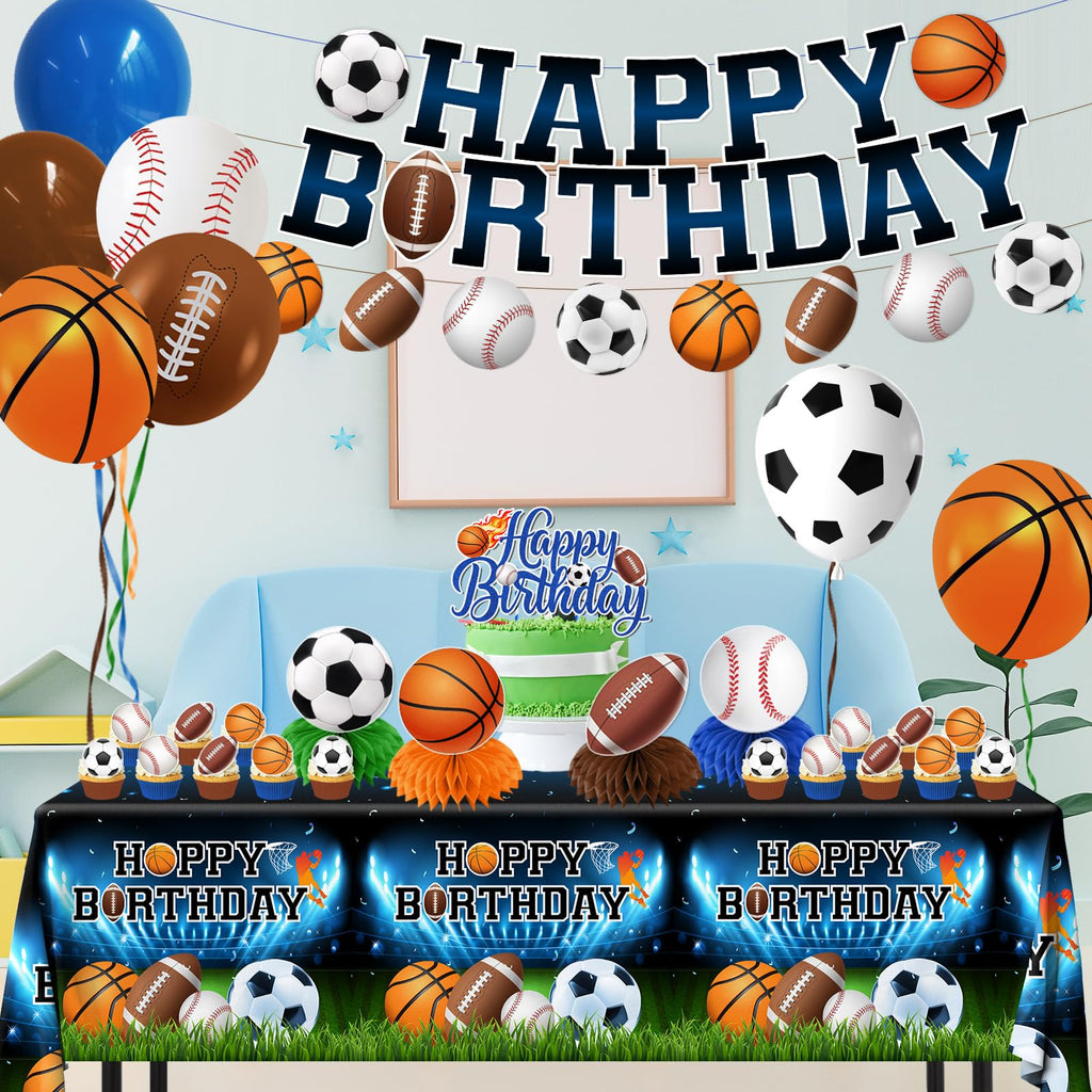 Sports Birthday Party Decorations-All Star Basketball Football Baseball Soccer Tableware Balloons Set for Boy Birthday,Serves 24