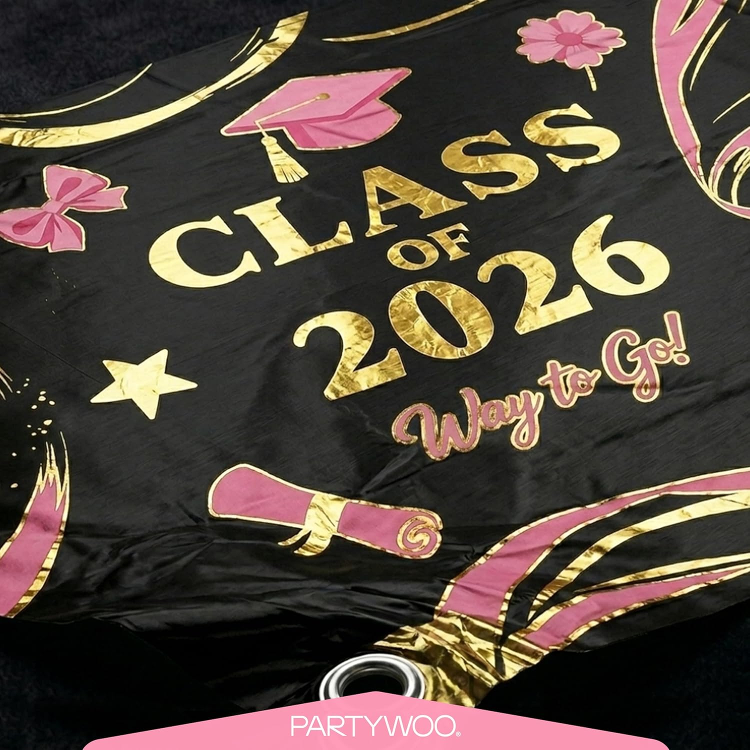 PartyWoo Graduation Decorations - Class of 2026 Black, Pink & Gold 40pcs Set with Backdrop & Balloons