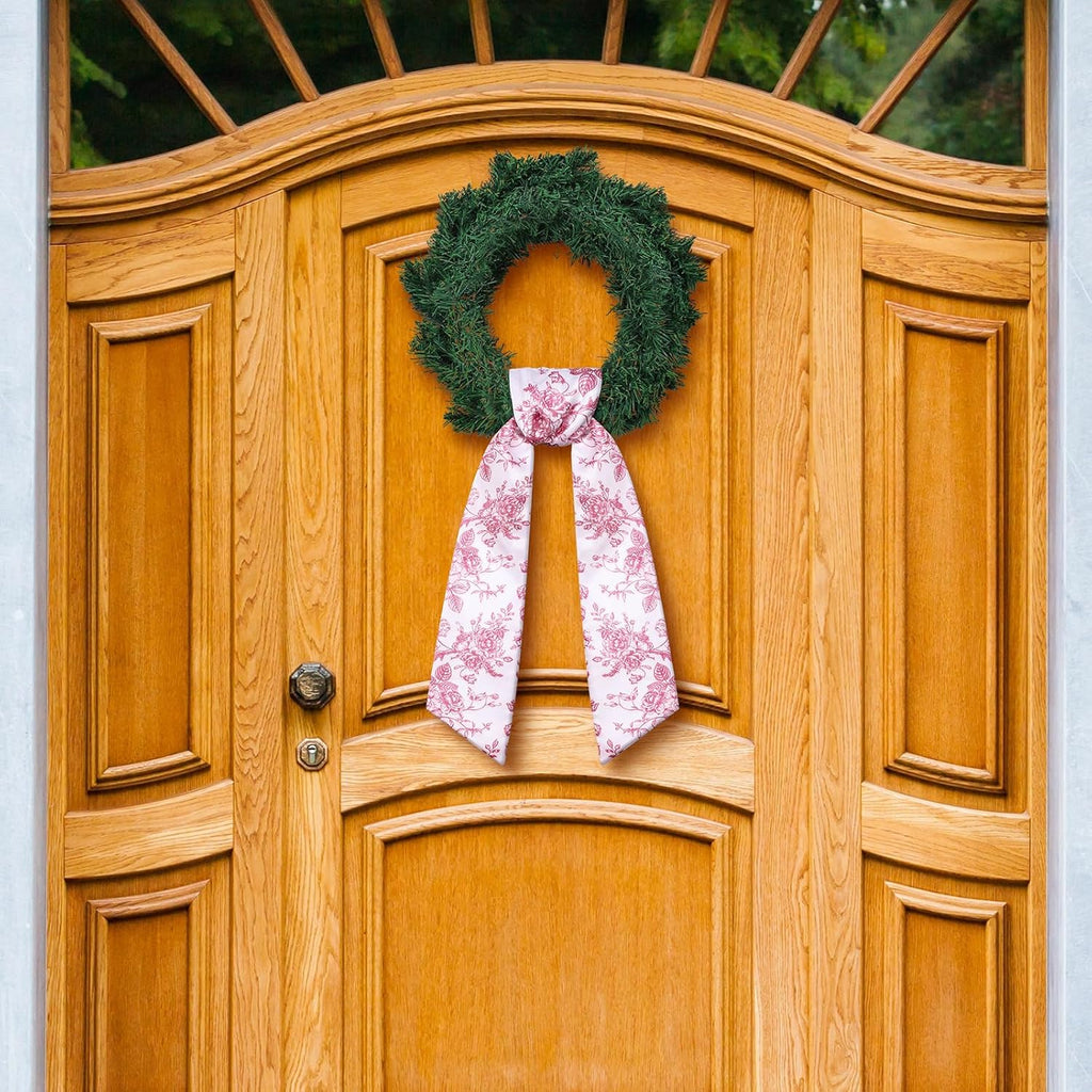 VitalCozy Red Floral Wreath Sash - Elegant Satin Ribbon for Monogrammed Embroidery | Indoor/Outdoor Decor