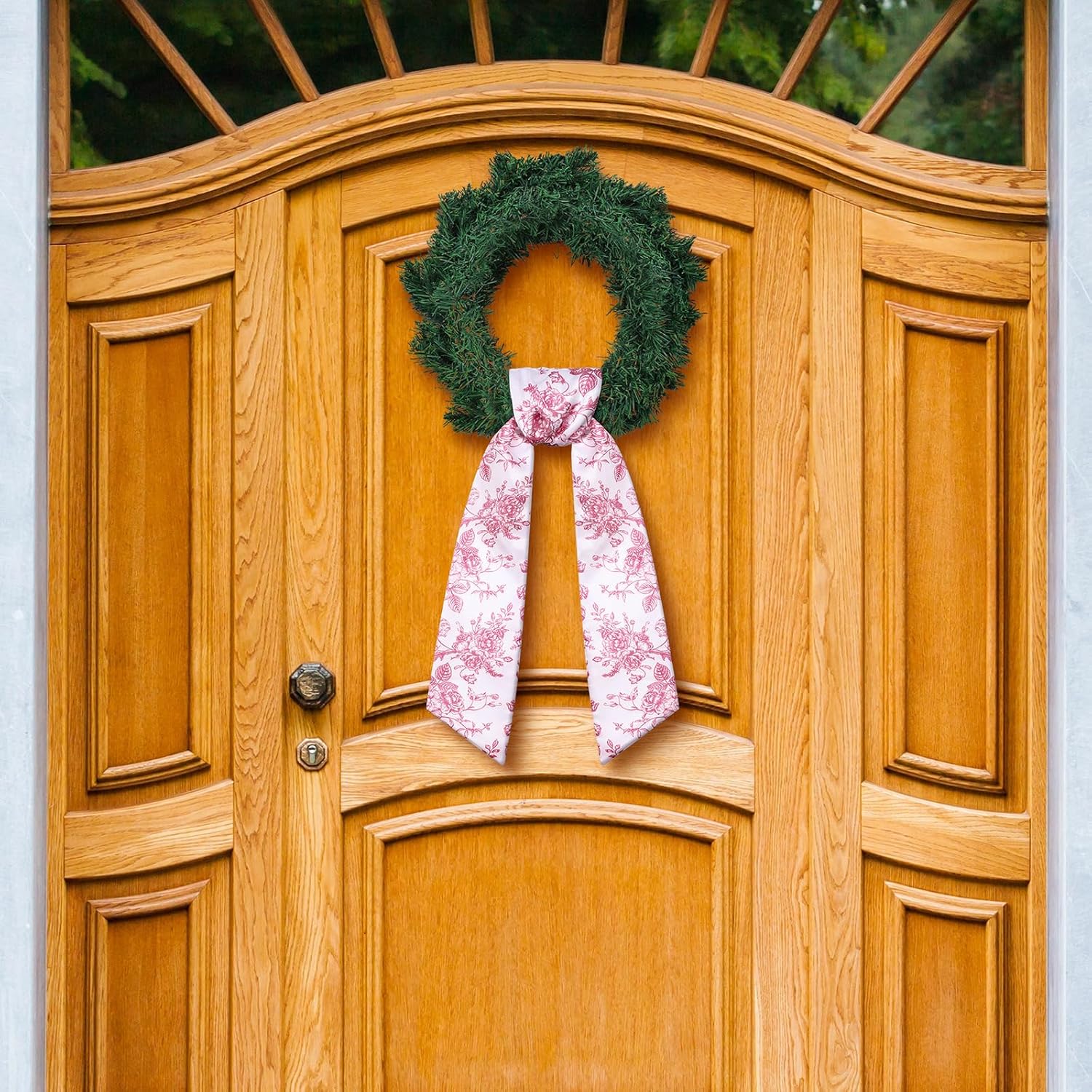 VitalCozy Red Floral Wreath Sash - Elegant Satin Ribbon for Monogrammed Embroidery | Indoor/Outdoor Decor