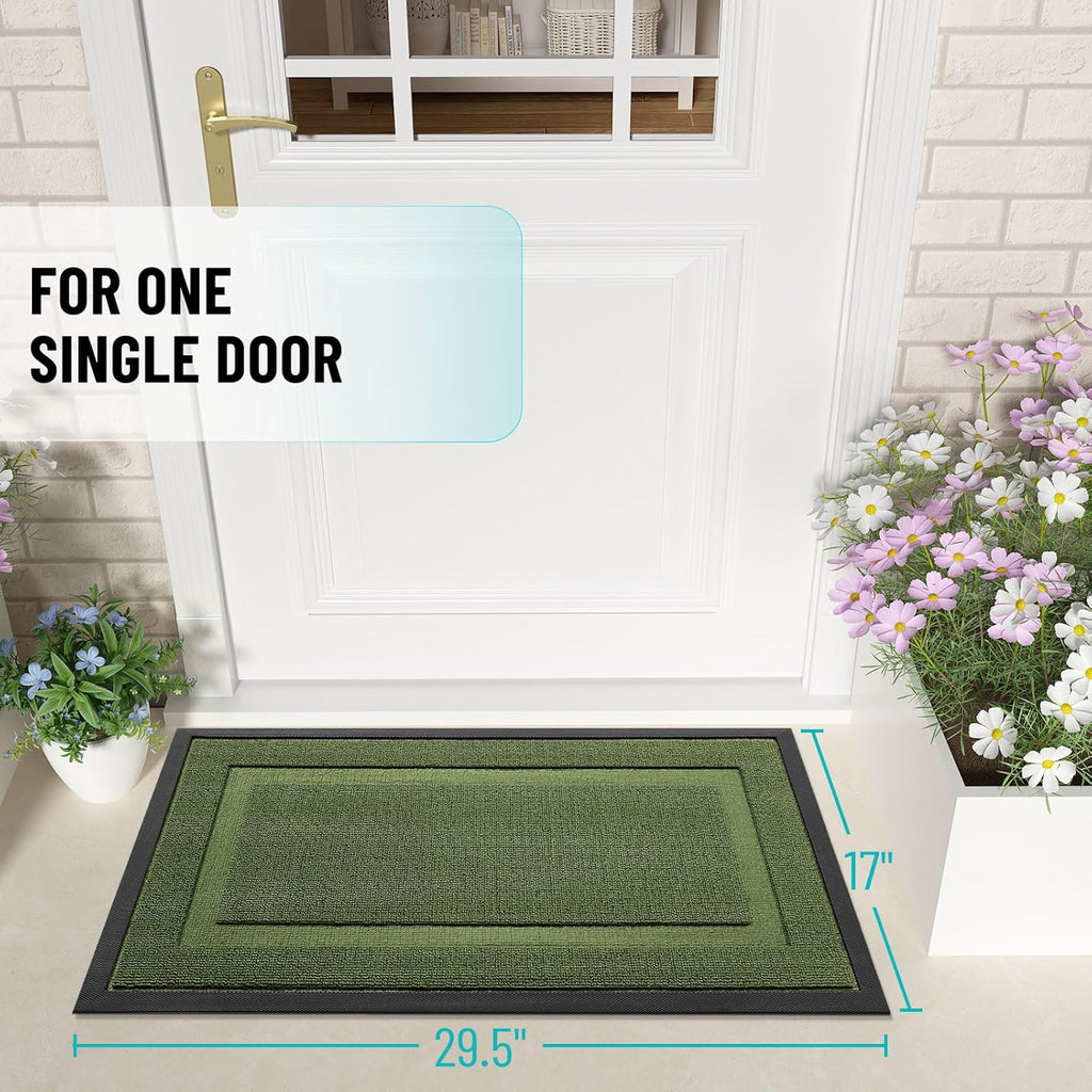 OLANLY Waterproof Front Door Mat - All-Season Indoor/Outdoor Doormat, Easy Clean, 29.5x17, Classic Green