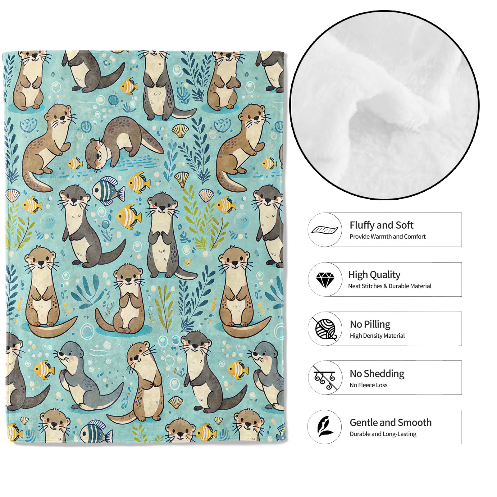 MIEPOS Cute Otter Throw Blanket - 50x60in,Ultra Soft, Cozy Lightweight Flannel,Sea Otters Ocean Blankets - Gifts for Kids & Nature Lovers,for Couch Travel,Home Living Room Decor