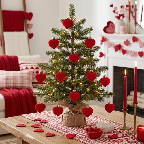 Valery Madelyn 1.57 Inches Small Red Christmas Heart Ornaments Set for Valentines Day Tree Decorations, 16ct Velvet Red Shatterproof Christmas Valentines Hanging Ball Decor