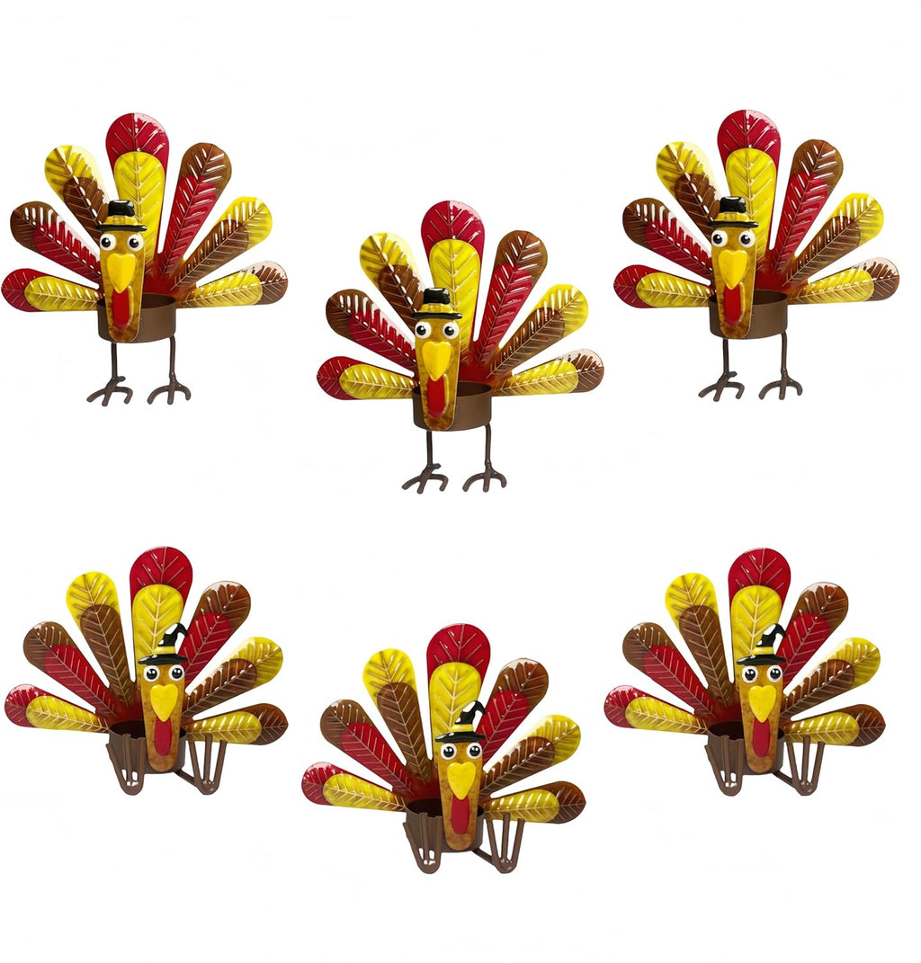 Skiennix 6 Pack Metal Turkey Tealight Candle Holders - Perfect for Thanksgiving Table Decor