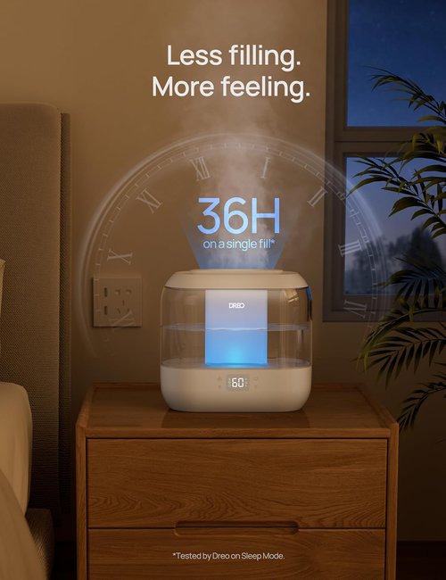 Dreo Smart Humidifier - 4L Top Fill Cool Mist for Large Rooms | 36H Runtime, Touch/App/Voice Control, Nightlight, White