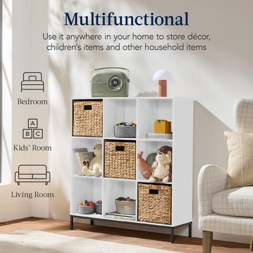 Best Choice Products 9-Cube Bookshelf, 3-Tier Wood Storage Bookcase W/Legs, 11in Shelf Opening, Cube Organizer, Living Room, Office, Nursery - White