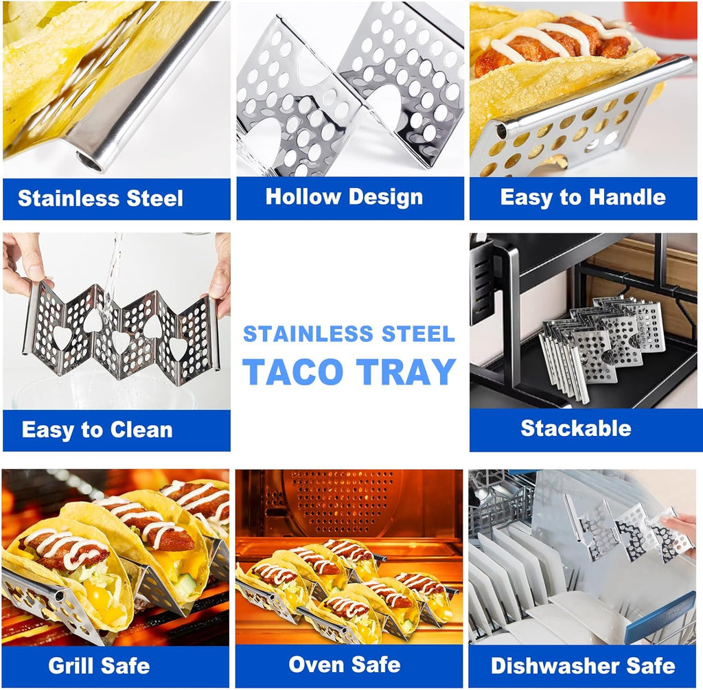 Skiennix Stainless Steel Taco Holders Set of 6 - Stylish Taco Stands for 3 Tacos Each | Dishwasher Safe