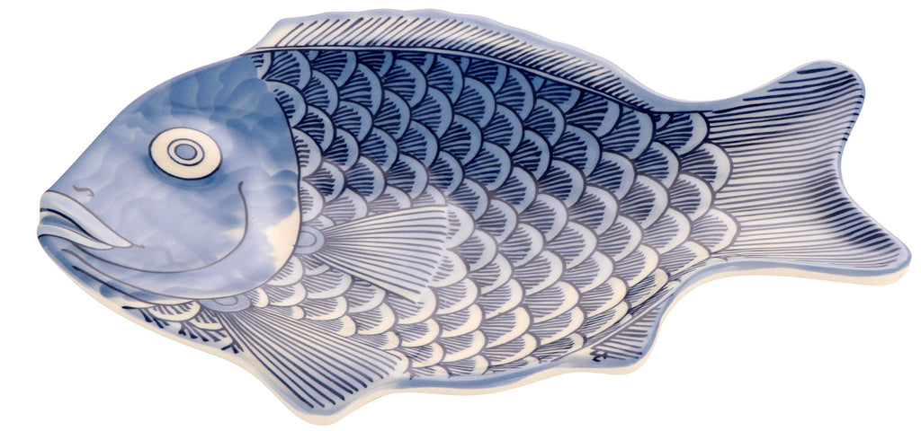 G.E.T. 370-10-BL Blue 10 Fish Shape Serving Platter, Break Resistant Dishwasher Safe Melamine Plastic, Creative Table Collection (Pack of 12)