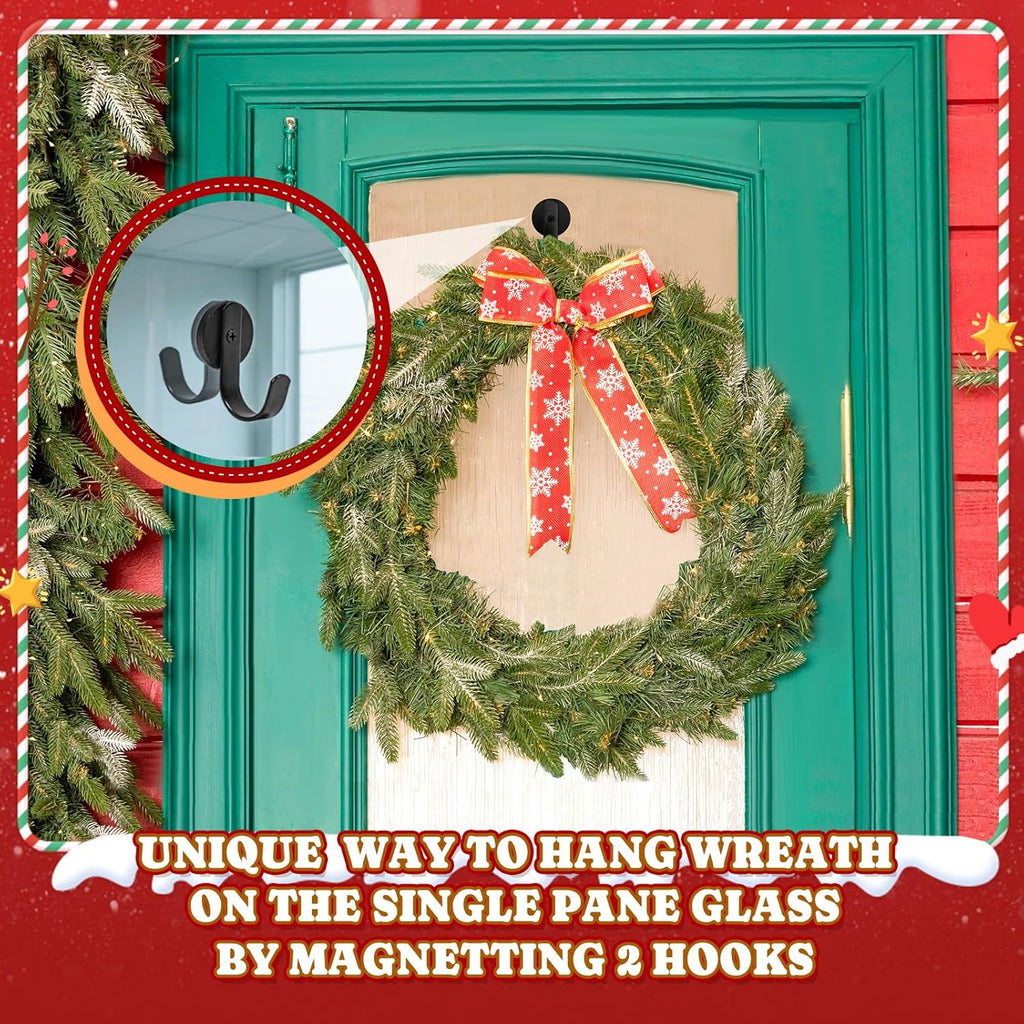 Skiennix Magnetic Wreath Hanger - Rubber Coated Hooks for Fridge & Metal Doors | Black, 2 Pcs