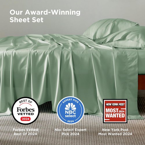 Bedsure Cooling Bed Sheets - Rayon from Bamboo, Breathable & Soft | Full Size, Deep Pocket, Sage Green