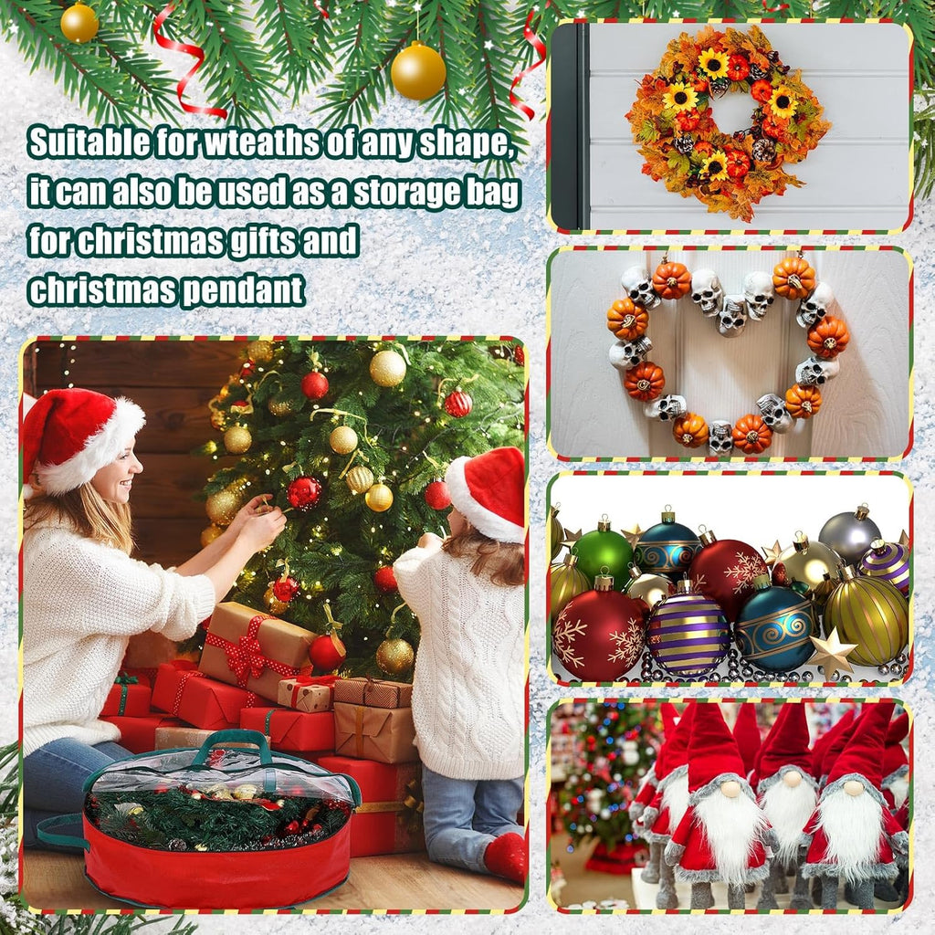 Shappy Wreath Storage Bag - 12 Pcs Clear Window Containers with Handle for Holiday Decor | 24 Inch