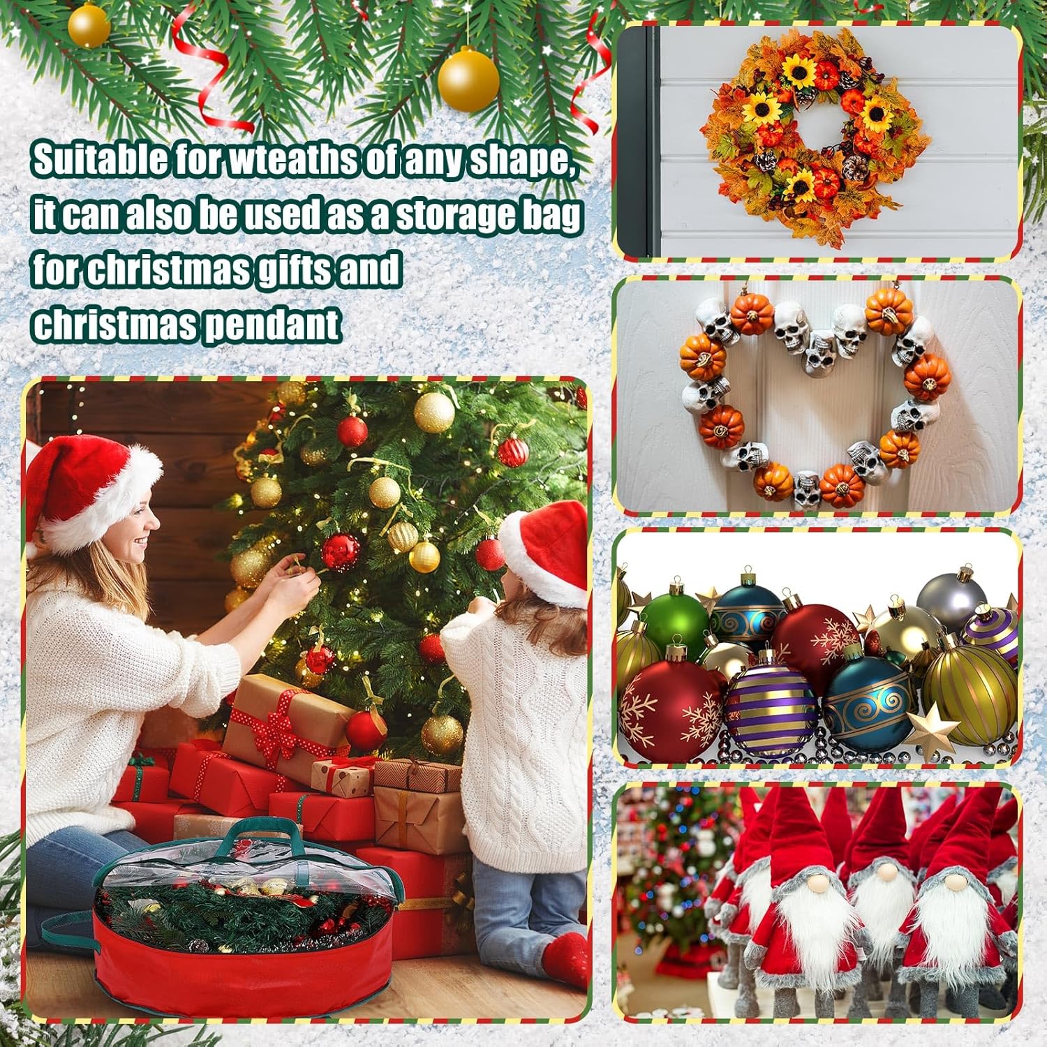 Shappy Wreath Storage Bag - 12 Pcs Clear Window Containers with Handle for Holiday Decor | 24 Inch