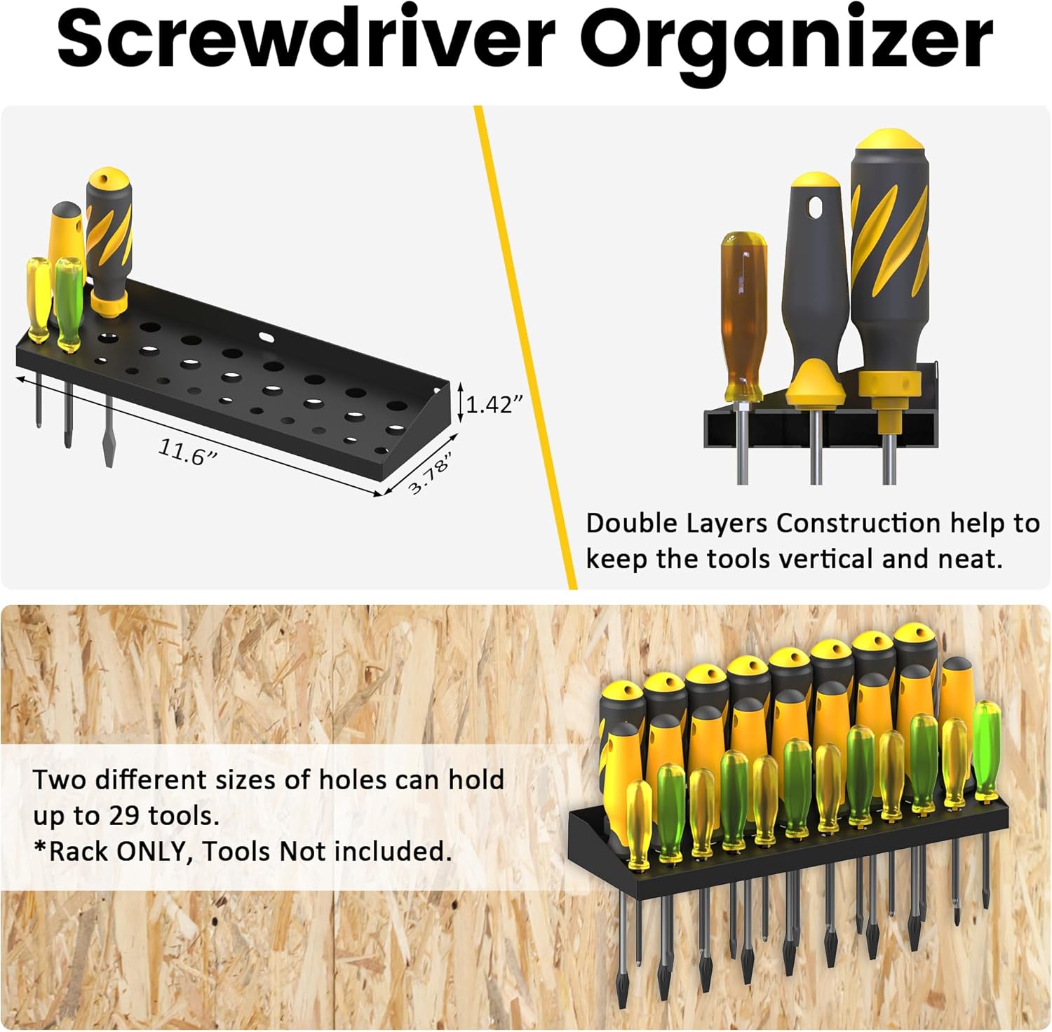 UNITEDPOWER Wall Mount Hand Tool Storage Set - Screwdriver Organizer & Pliers Holder | 4 Pack Metal Hardware Tray for Garage