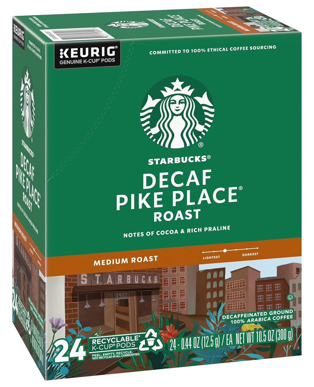 Starbucks Decaf Pike Place Roast K-Cups - Smooth Flavor, 72 Count (3 Boxes of 24)