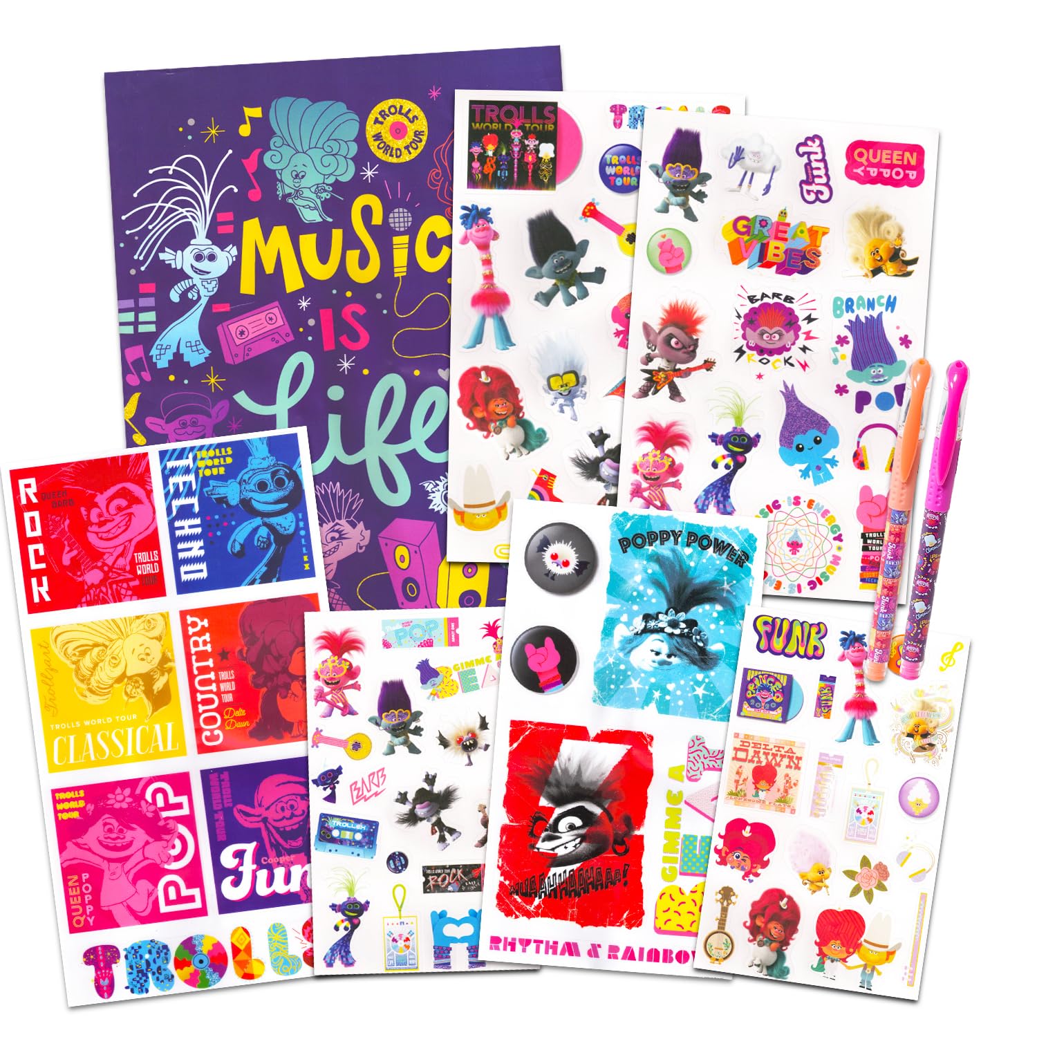 Trolls Party Favors for 6 Guests - Bundle with 6 Trolls Fun Packs with Poster, Stickers, Pens, and Decal | Trolls World Tour Party Supplies for Girls, Kids