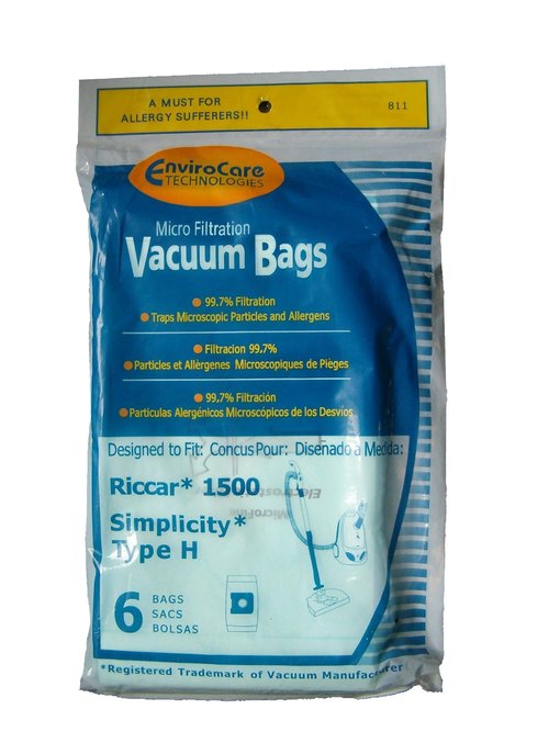 EnviroCare Replacement Designed To Fit Riccar Simplicity Type H Vacuum Bags, Canister Vacuum Cleaners, 18 Pack