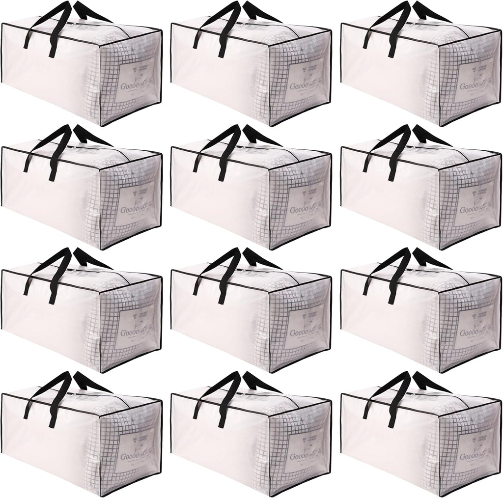 Sweet Dolphin Extra Large Moving Bags - 12 Pack Heavy Duty Storage Totes with Strong Zippers & Handles | Space-Saving Solution