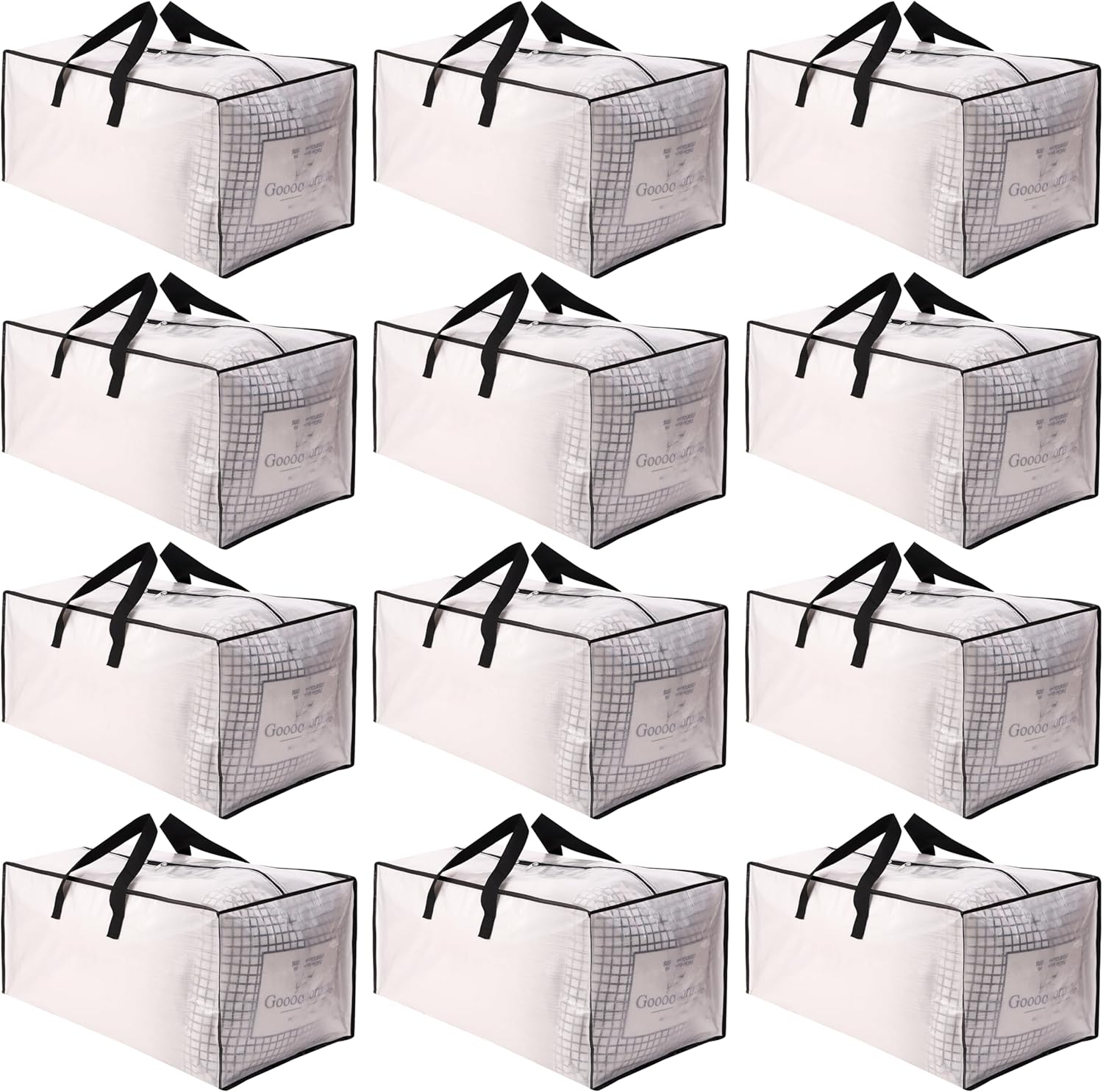 Sweet Dolphin Extra Large Moving Bags - 12 Pack Heavy Duty Storage Totes with Strong Zippers & Handles | Space-Saving Solution