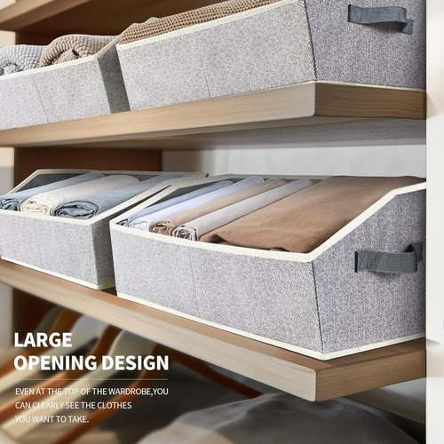 Homsorout Closet Shelf Organizer - Large Fabric Storage Baskets for Clothes & Books | 3-Pack Light Gray