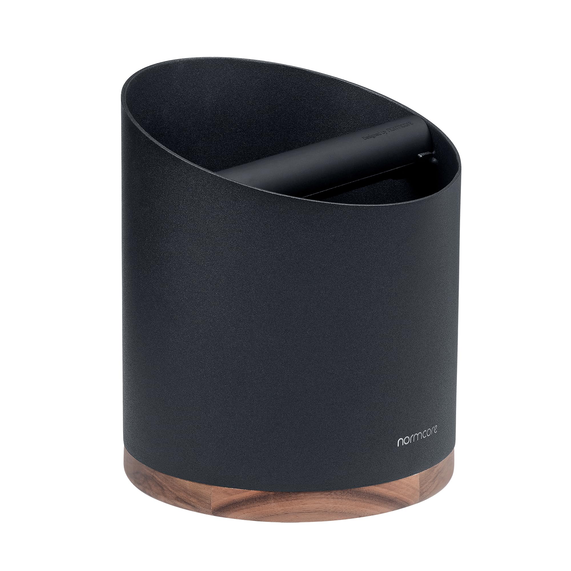 Normcore Espresso Knock Box - 1.8L Capacity, Holds 40–45 Pucks - Heavy-Duty Stainless Steel Coffee Grounds Bin with Removable Knock Bar and Walnut Non-Slip Base, Black