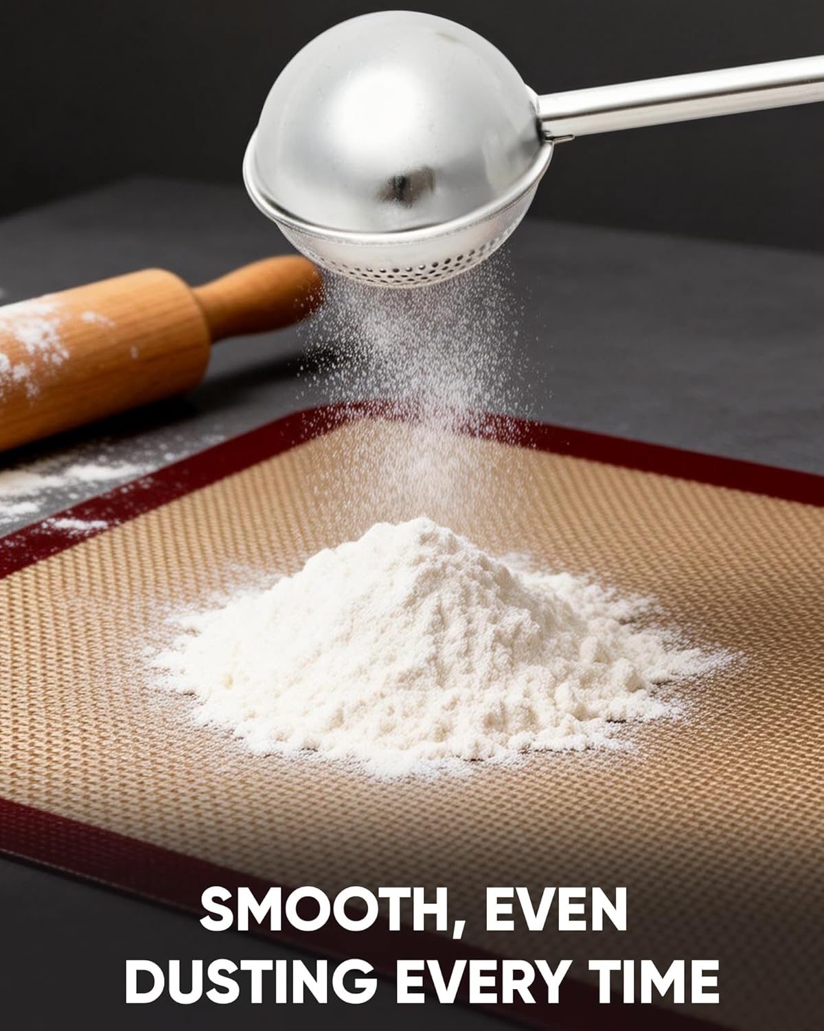 Skiennix Flour Duster - Stainless Steel Baking Sifter with One-Handed Spring Handle | Fine Mesh for Even Dusting
