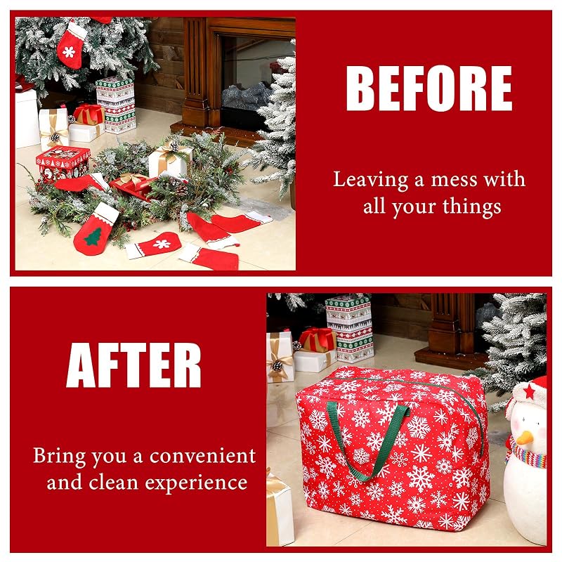 2 Pcs 18x15x10 Inch Snowflake Christmas Ornament Storage Bags with Handles & Zipper - Tear Proof 600D Oxford