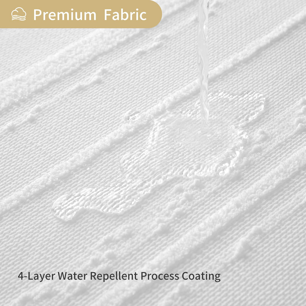Lameirose White Shower Curtain Boho, Textured Shower Curtain Cotton Blend Waffle Weave Stripe Fabric Shower Curtains for Bathroom, Hotel, Washable, 72 x 72