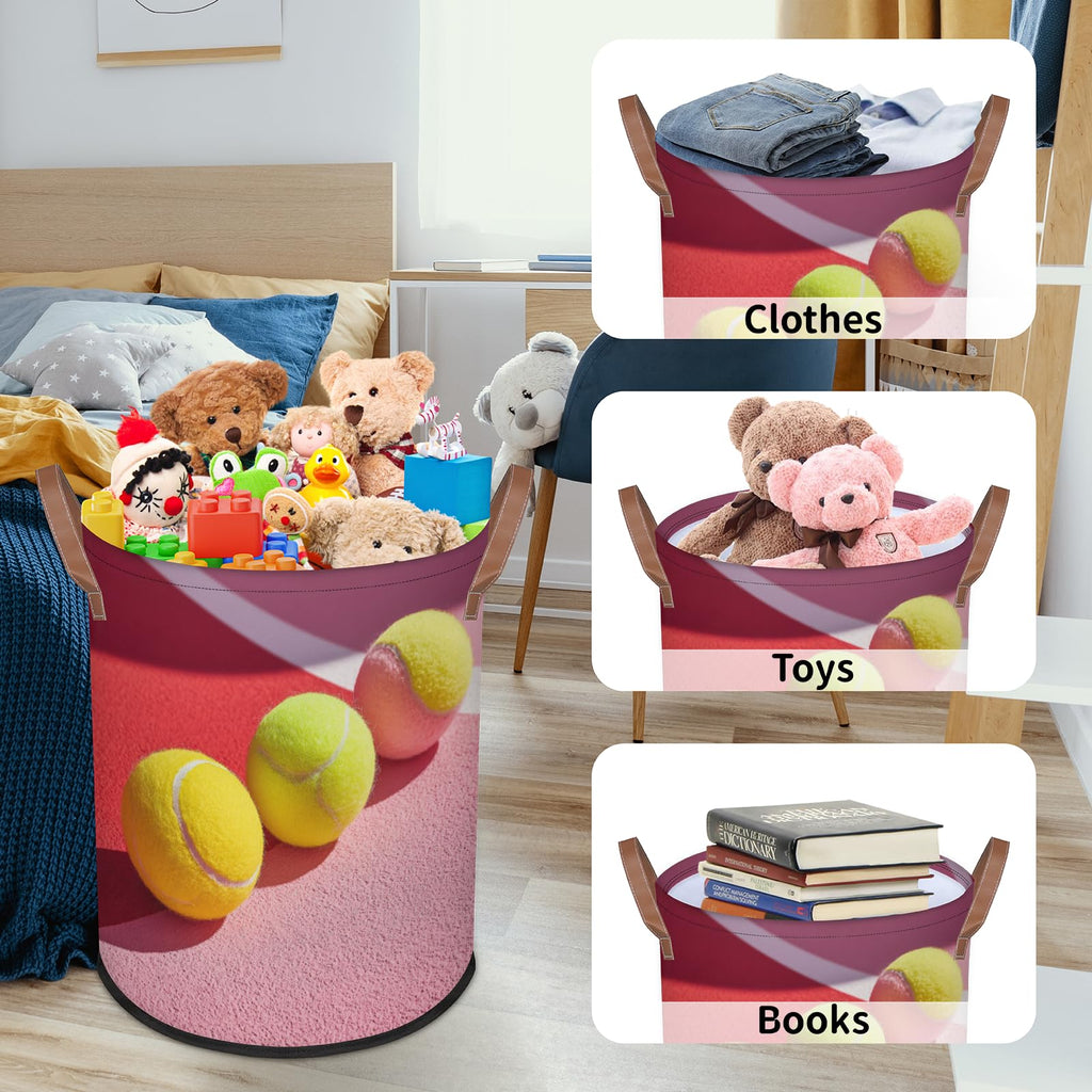 FZDXZJJ Large Round Laundry Storage Basket - Tennis Bin with Handles, Collapsible Box for Home, Office, Toy Organizer, Bedroom, Lving Room, Home Decor