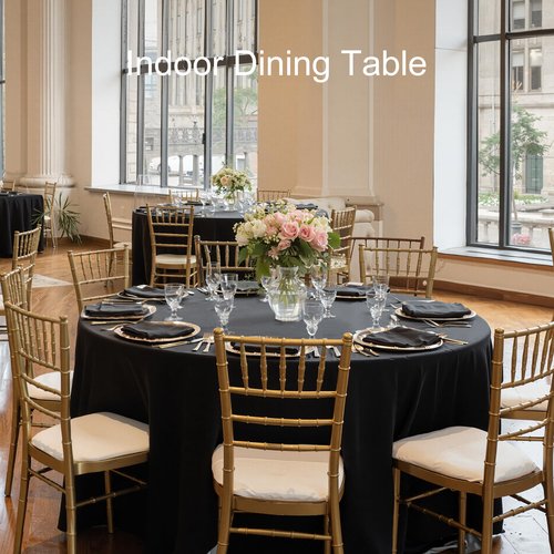 joybest 6 Pack Round Tablecloths 120 Inch Black Polyester Table Cloth, Stain and Wrinkle Resistant Washable Fabric Table Cover for Wedding, Party, Reception, Banquet, Dining