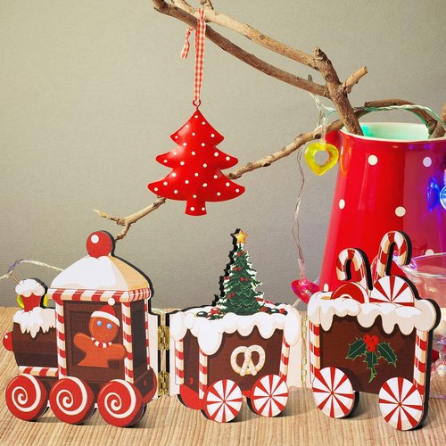 Jetec Gingerbread Train Decorations - Festive Wooden Centerpieces for Christmas Home Decor | Gingerbread Man Style