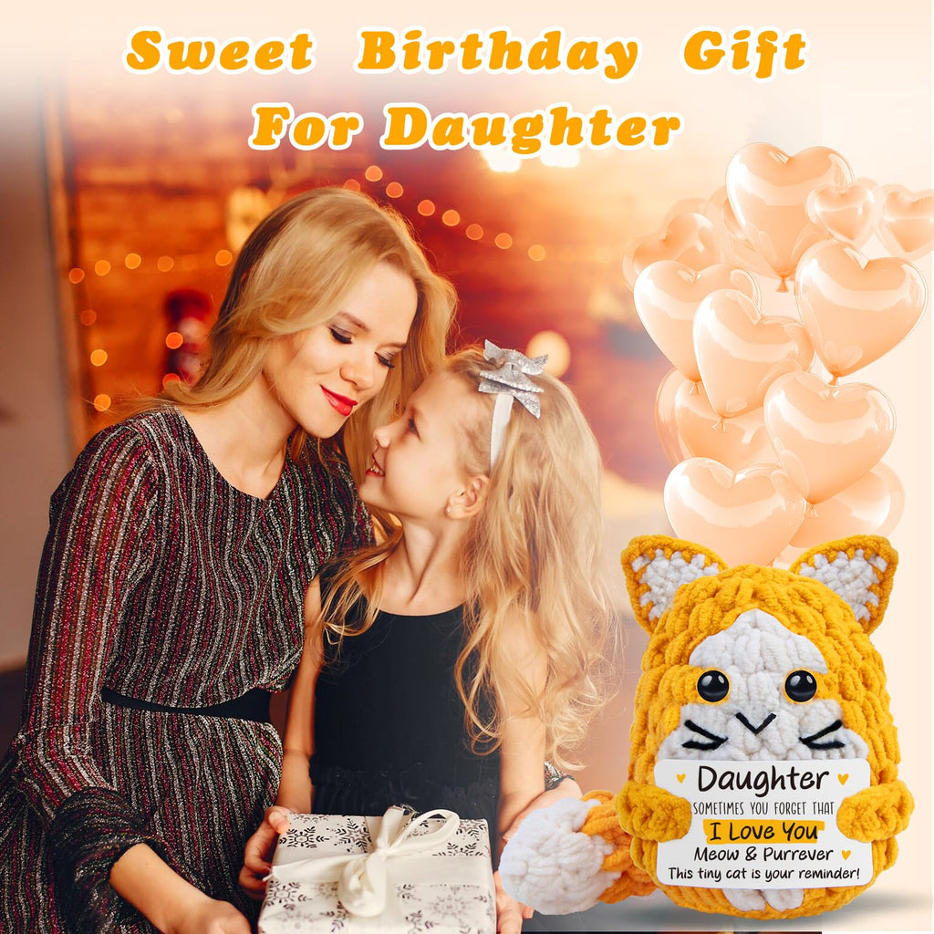 tGifGLonyi Daughter Gifts from Mom Dad,Handmade Crochet Cat Birthday Gift for Teens Kids Daughter in Law Bonus Step,for Graduation, Mini Emotional Cats Present for Daughter Adult Teen