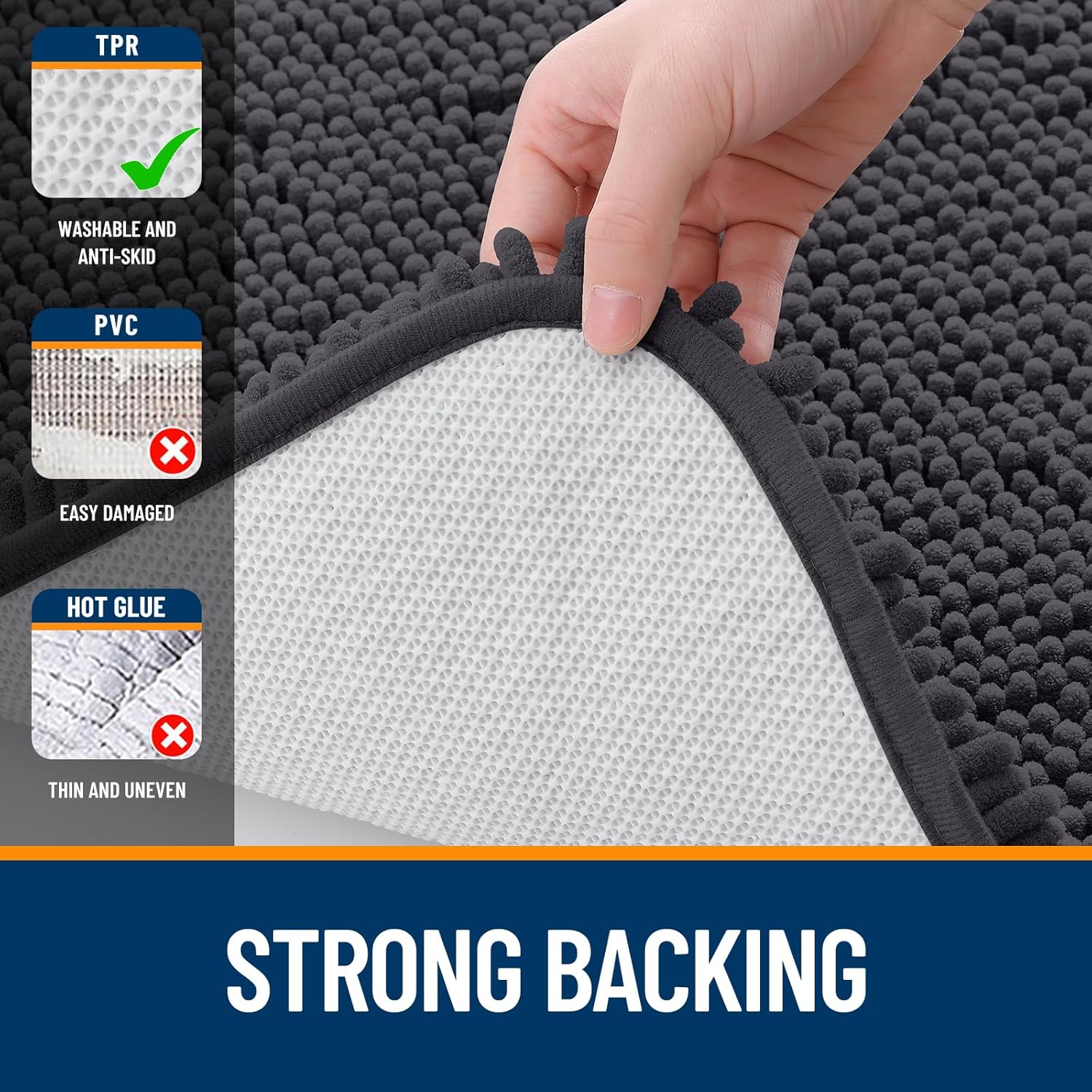 OLANLY Small Bathroom Rugs - Extra Soft Chenille Bath Mats | Quick Dry, Machine Washable, Dark Grey 24x16
