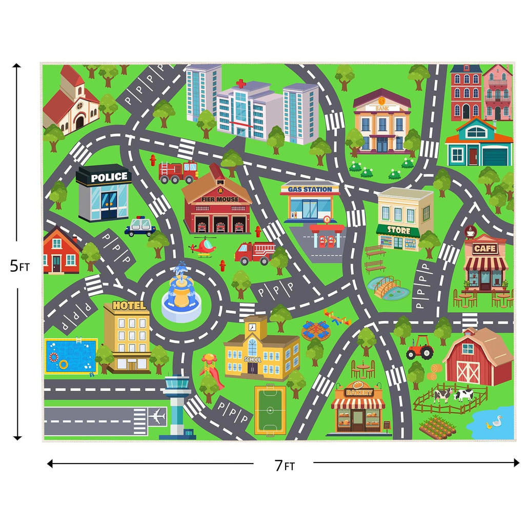 OHDS Kids Room Rug - Soft & Non-Slip 5x7 Ft Town Car Rug City Map Play Mat, Childrens Road Catpet Washable Rug for Classroom Nursery Bedroom Boys