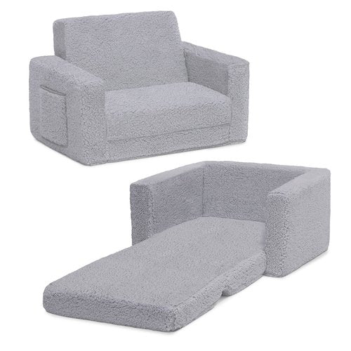 Delta Children Cozee Flip-Out Sherpa 2-in-1 Convertible Chair to Lounger for Kids, Grey