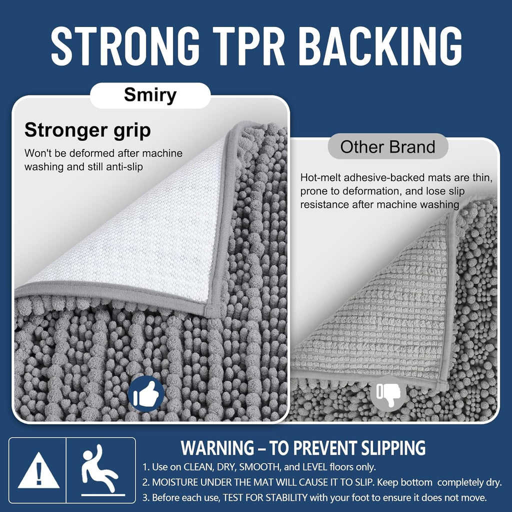 Smiry Bathroom Rugs - Extra Soft Chenille Bath Mat with Non-Slip Backing | 30x20 Inches, Grey