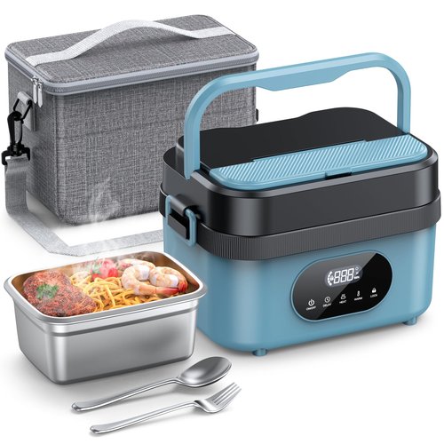 Cordless Electric Lunch Box for Adults, 18000mAh Rechargeable Portable Self-Heating Lunch Box Food Warmer, 1.5L(6 Cups) Container for Outdoor, Work, Office, Camping, Travel（Blue＆Black）