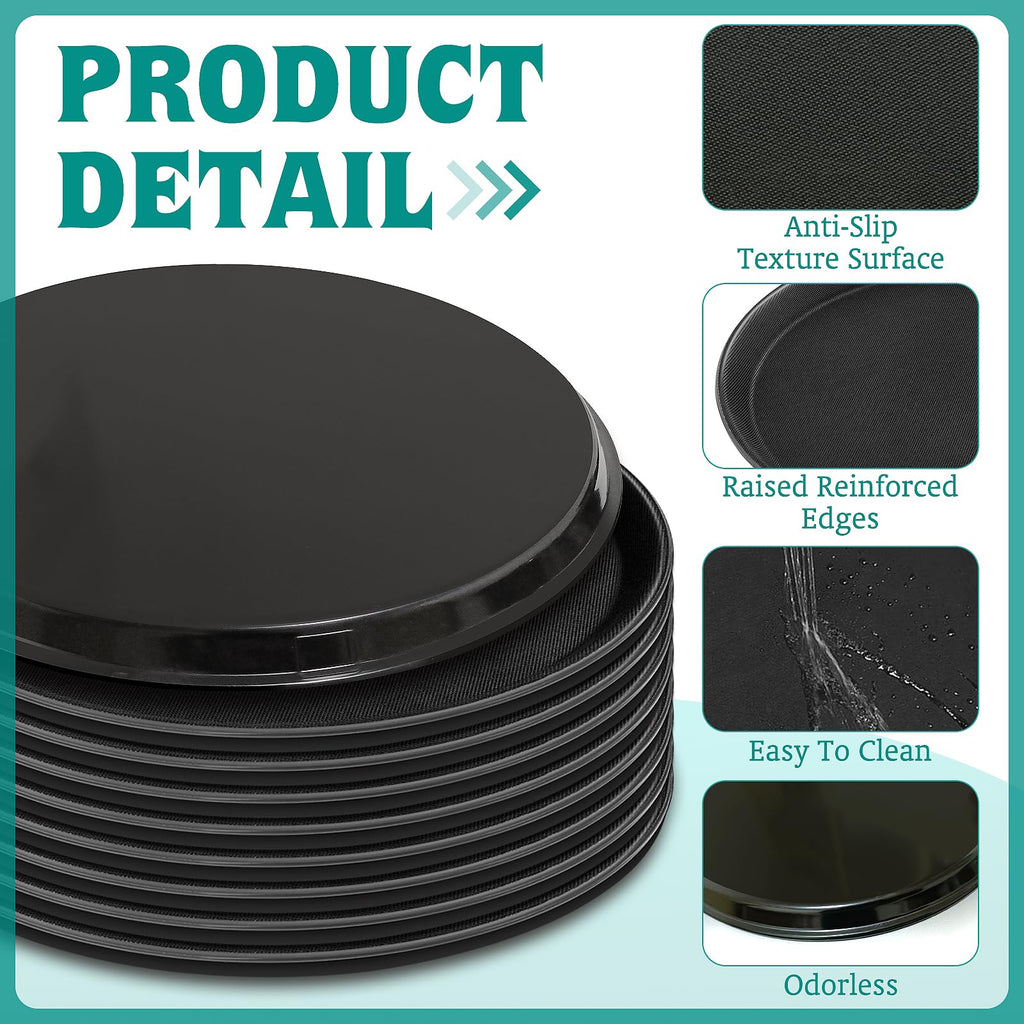 8 Pcs 16 Inch Round Serving Trays Restaurant Serving Trays Plastic Food Drink Serving Tray Non Slip Rubber Lined Black Serving Tray for Party Bar Restaurant Cocktail Cafeteria