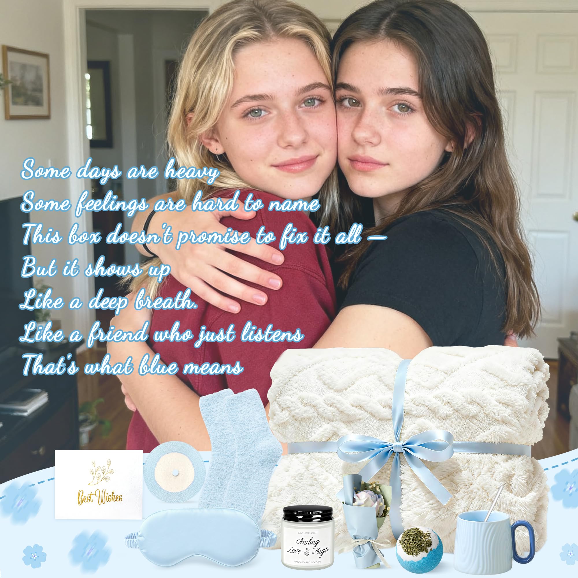 EccoDen Self Care Gifts for Women, Get Well Gifts, Thinking of You Gift, Spa Baskets, Blue Birthday Gift for Women, Mom, Wife, Sister, Best Friend