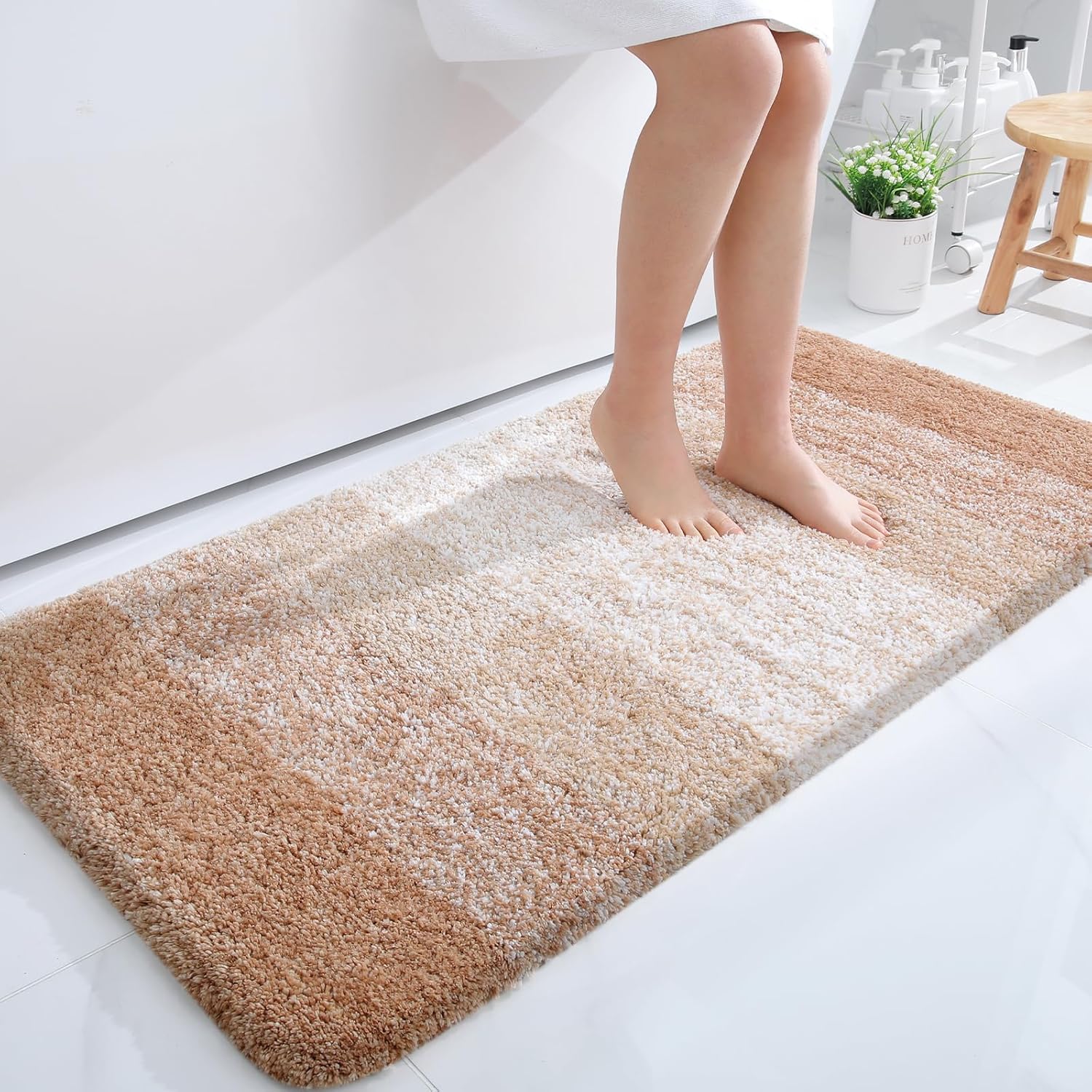OLANLY Bathroom Runner Rugs - Extra Soft Microfiber Bath Mats | Quick Dry, Machine Washable, 44x24, Beige