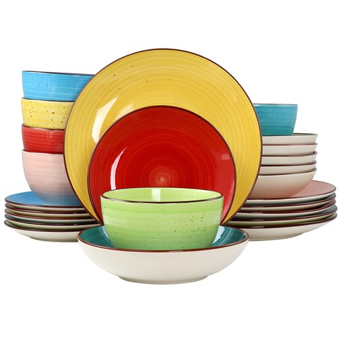 Elama Sebastian Round Stoneware Dinnerware Set in Assorted Colors (24 Piece)