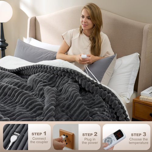 Hansleep Heated Blanket Electric Blanket Throw, Heating Blanket with 9 Heating Levels and 10-Hour Timer Auto Shut Off, Washable Soft Warm Winter Blanket, 50 x 60 Inches, Dark Grey