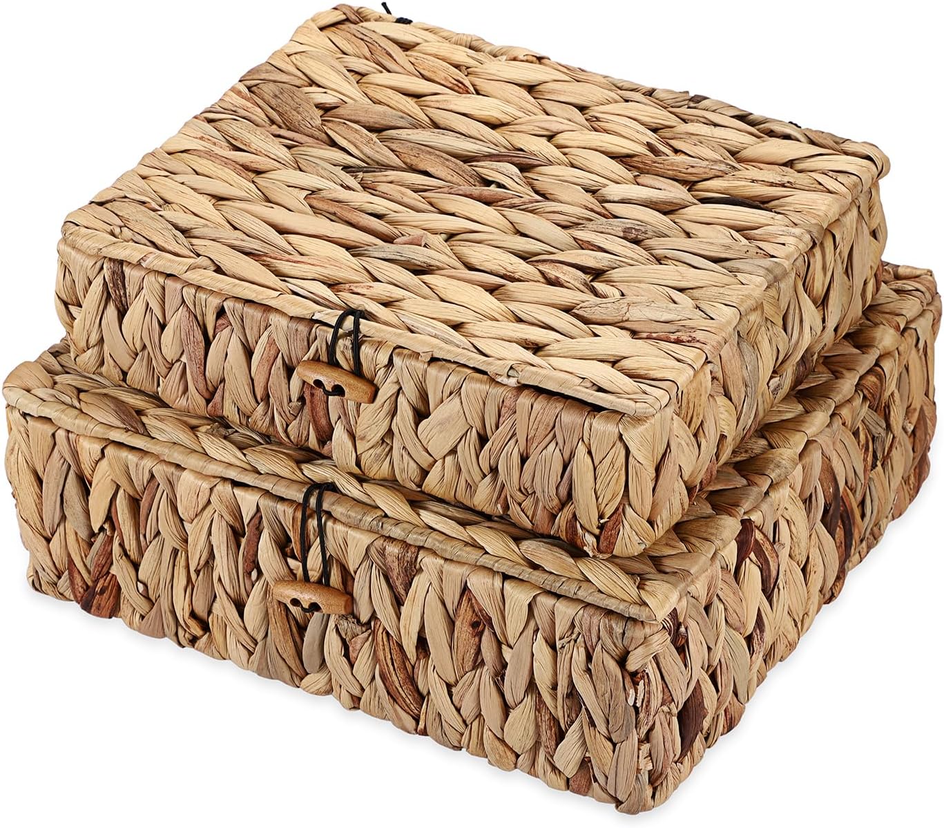 Natural Water Hyacinth Baskets by [Brand Name] - Set of 2 Handwoven Storage Bins with Lids for Home Organization