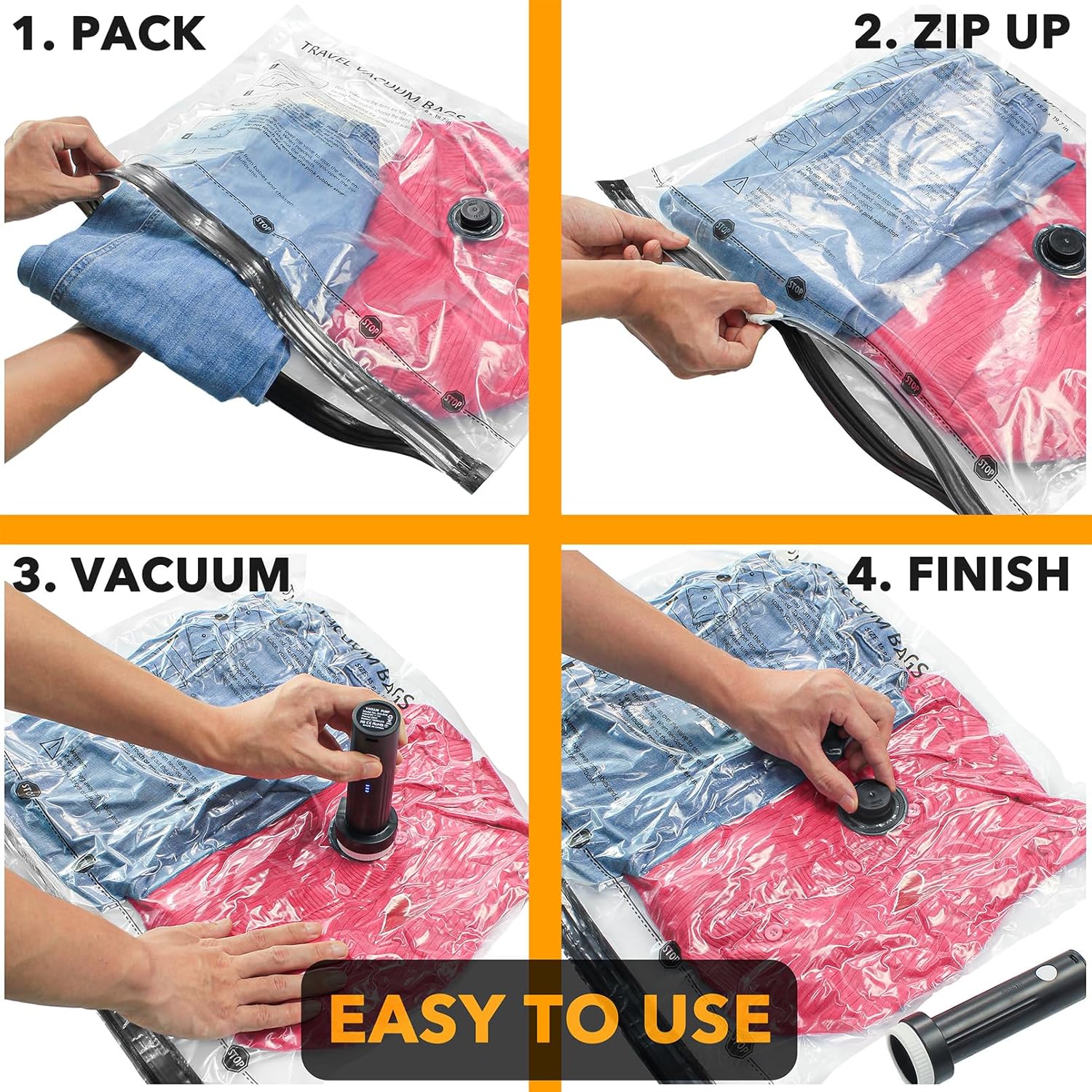 SpaceAid Vacuum Seal Bags - 24 Pack Travel Compression Bags with Electric Pump for Luggage & Clothing
