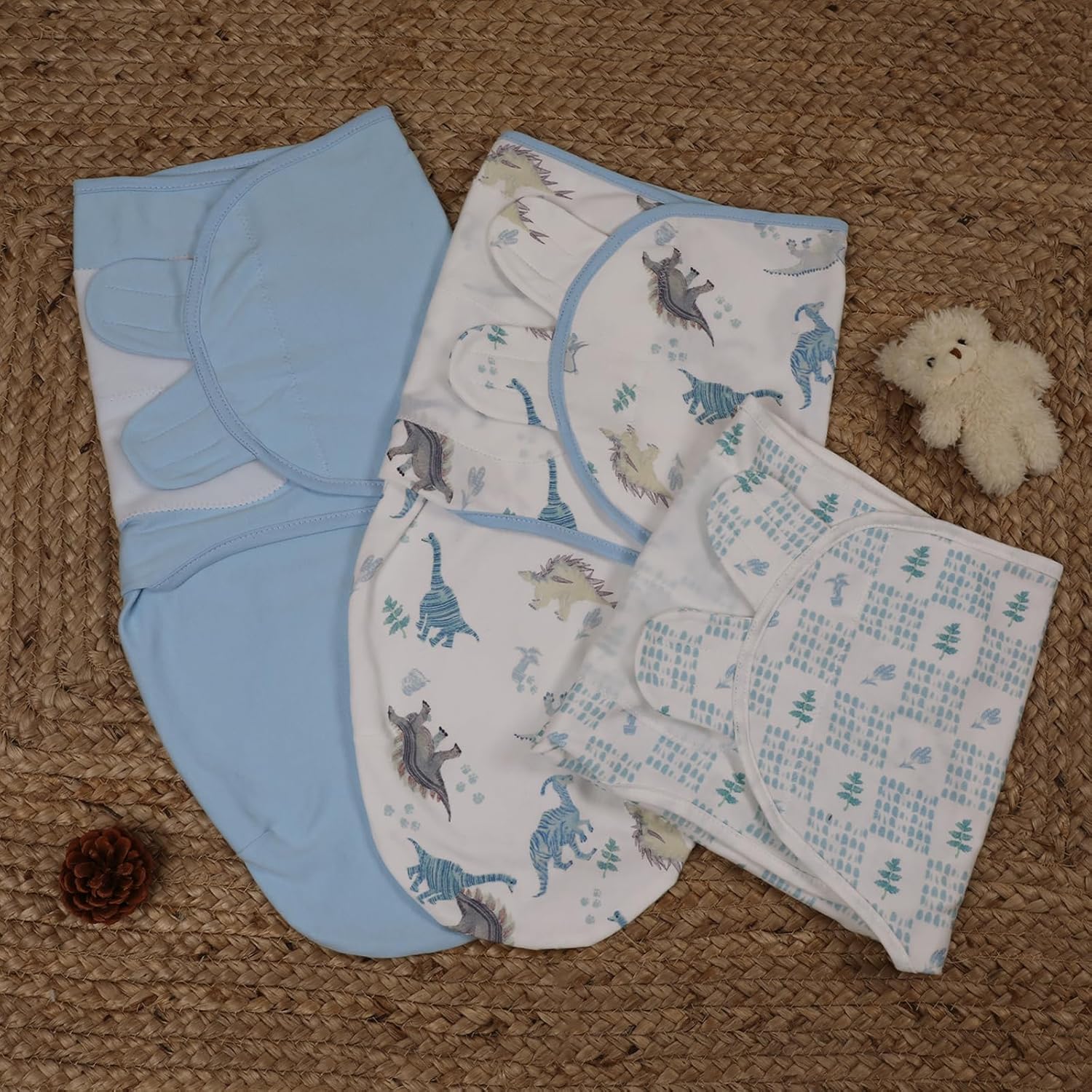Skiennix Baby Swaddle Sleep Sacks - 3-Pack Organic Cotton Wraps with Adjustable Wings | Soft & Breathable for 0-3 Months