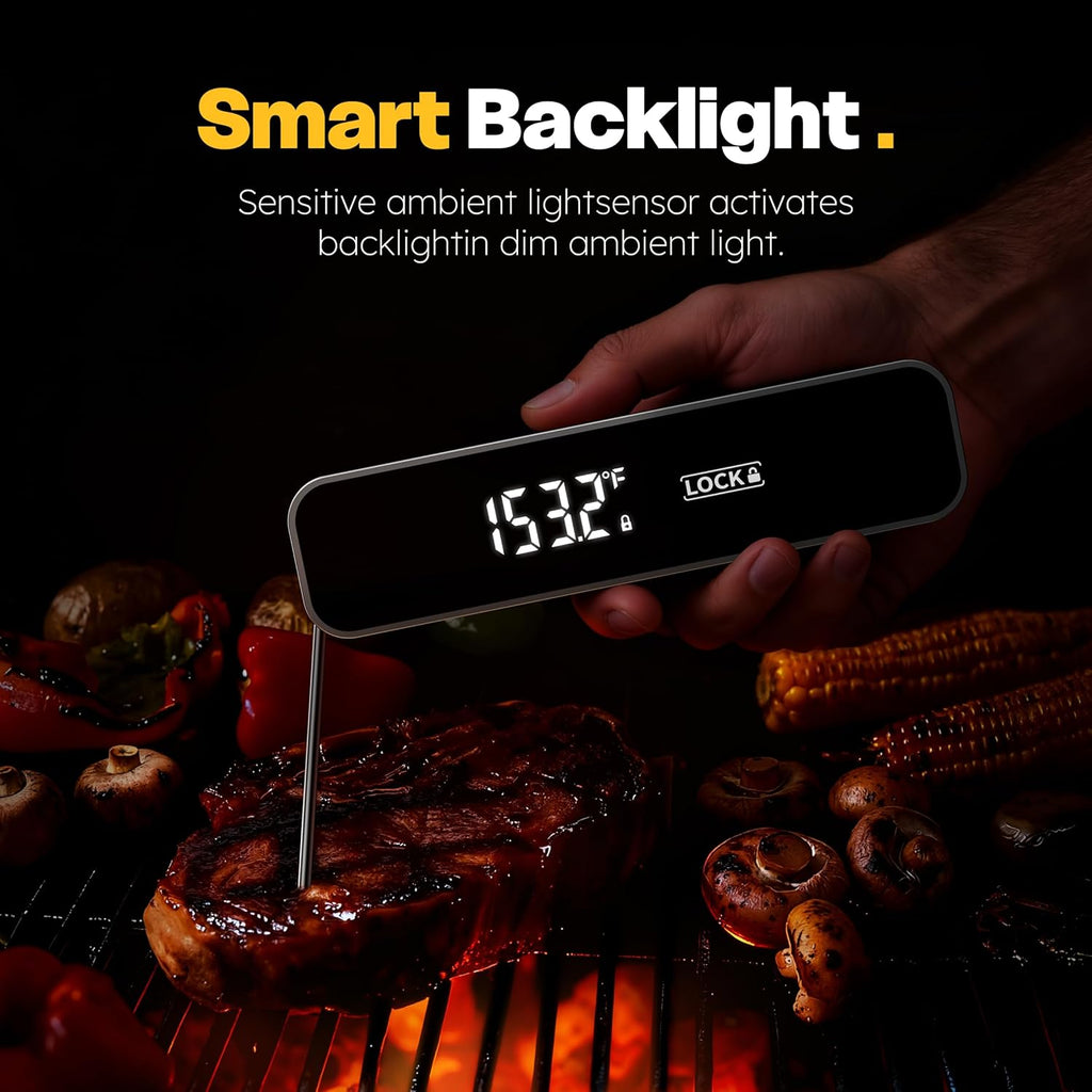 Skiennix Professional Instant Read Meat Thermometer - Digital Cooking & BBQ Thermometer | Fast 0.3S Read Time, Grey